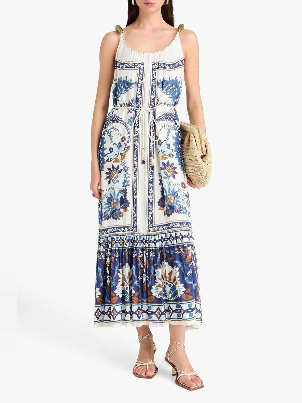 new Farm Rio Off-White Ana Tapestry Fish Strap Maxi Dress